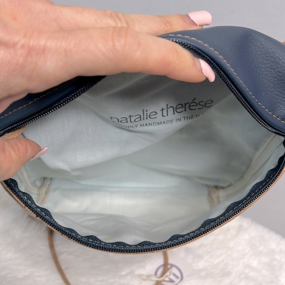 Natalie Therese Genuine Cork with Faux Navy Leather Medium Crossbody NWT - Picture 6 of 11